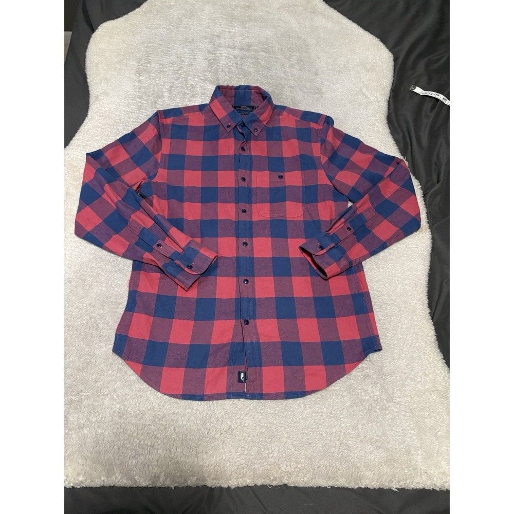 Vineyard Vines Slim Longshore Shirt Mens Small Pink Blue Plaid Cotton Stretch